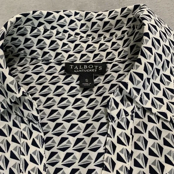 Talbots Nantucket Sleeveless Shirt Small Geometric Print Button Down - Picture 6 of 9